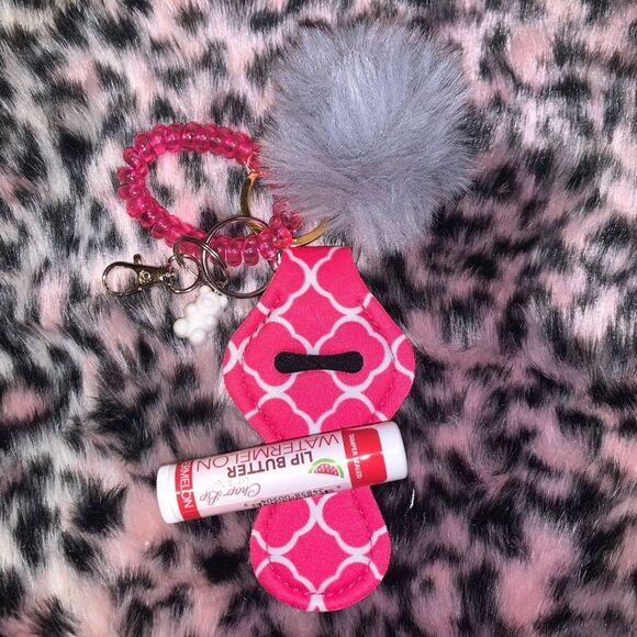 Pretty in Pink Chapstick Holder Keychain Set - Discounted Shipping - Picture 1 of 2